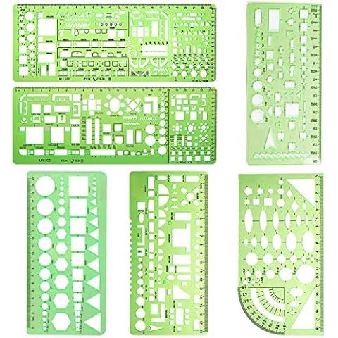 YLHUVO Architektur Kreisschablone Gebäude Schalung Architektur Vorlage Lineal Set Kunststoff Schalung Geometrie Set Schablonen Geometrische Zeichnung Herrscher Für Büro Und Schule, Klar Grün 6 Stück Cover