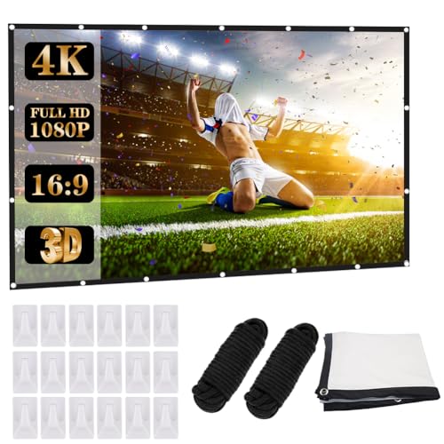 DASIAUTOEM Leinwand Beamer 150 Zoll Projektionsleinwand 16:9 HD 4K Faltbar Tragbare Projektionsschirm für Ultimatives Heimkinoerlebnis für Heimkino Sportereignisse Büro Schule Treffen