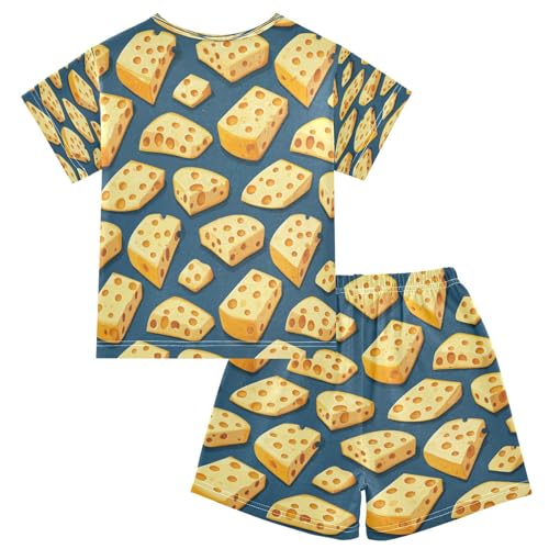 Pajama Sets Short Sleeve Cheese Cubes on Blue Soft Cotton Summer Sleepwear 2 Piece PJS Size 5-14T2