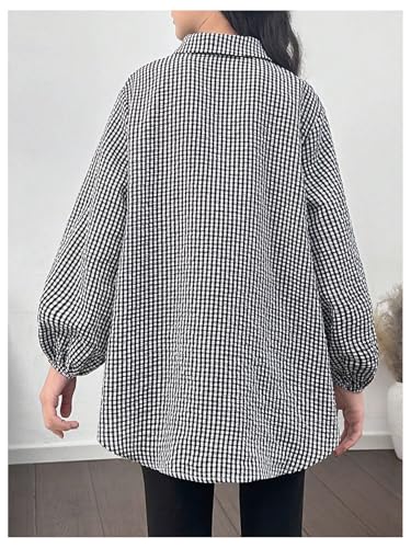 SweatyRocks Girl's Ruffle Peplum Blouses Plaid Long Sleeve Button Down Shirts2