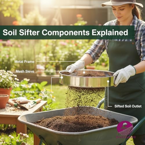 Image of DIVAYANSHI Heavy Duty Soil Sifter for Gardening & Compost | Durable Metal Mesh Screen for Soil, Sand, Gravel & Rock Filtering | Garden Tool for Home, Nursery & Landscaping Use