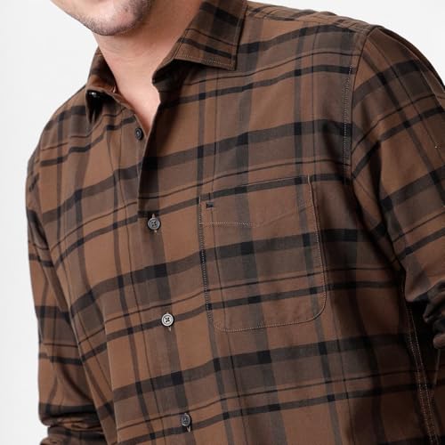 Image of BASICS 100% Cotton Checked Shirt for Men | Slim Fit | Everyday Smart Casual Wear | Full Sleeve
