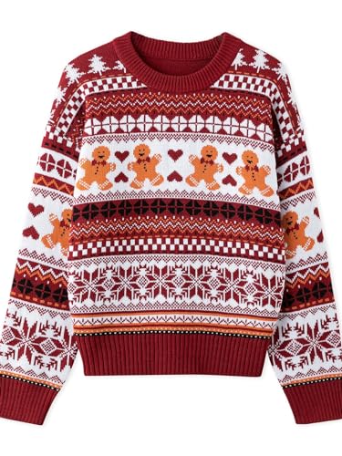 Image of Ugly Christmas Sweater for Women Funny Crewneck Knit Christmas Sweater for Family Pullover Long Sleeve Top