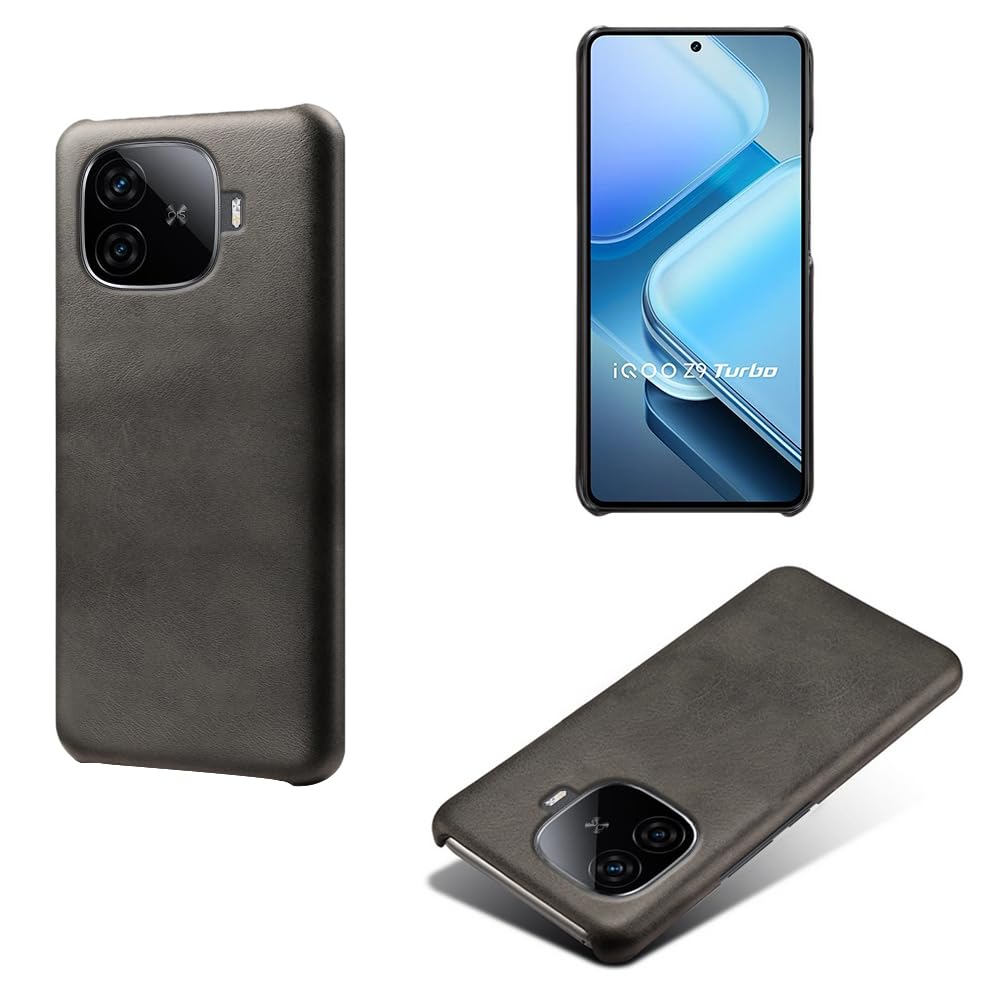 Case for vivo iQOO Z9 Turbo, PC+Leather Hand-made Solid Color Case for vivo iQOO Z9 Turbo -Black