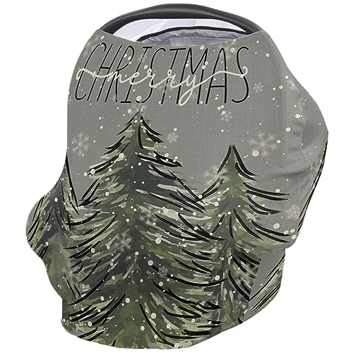 Nursing Cover for Breastfeeding Scarf, Merry Christmas Green Xmas Tree Grey Baby Car Covers Super Soft Multi Use for Canopy Shopping Cart Cover Blanket Stroller Cover