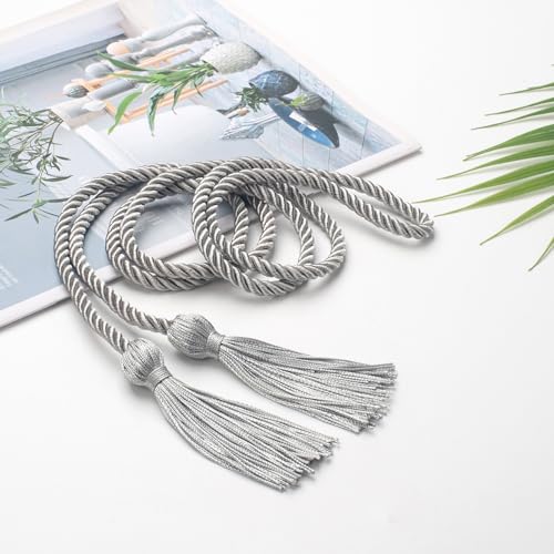 Image of ONUPGO Graduation Honor Cord, 68 inch Silver Graduation Cords Rayon Braided Tassel Cord, Polyester Yarn Long Robe Honor Rope for Graduation Students, Bachelor Gown