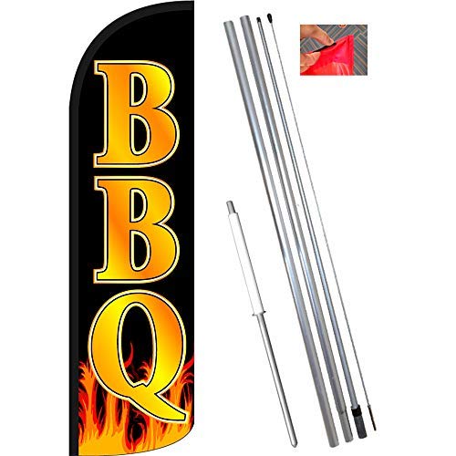 BBQ Premium Windless Feather Banner Flag Kit (Flag, Pole, & Ground Mt) 841098152024