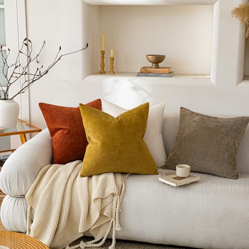 Image of a moment Pack of 2 Decorative Chenille Throw Pillow Covers with Twill Cushion Covers for Sofa Living Room Couch Bed 26x26 Inch,Rust