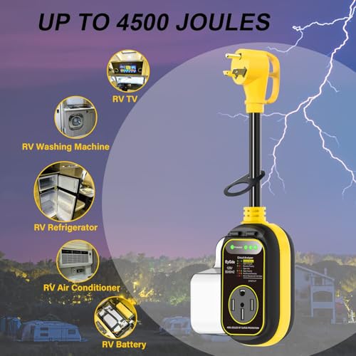 Image of EyGde 30 Amp to 50 Amp RV Adapter with Surge Protector, Waterproof 4500J RV Circuit Analyzer Voltage Protector for Camper Travel Trailer - Easy to Use Handle, Adapter Plug TT-30P to 14-50R