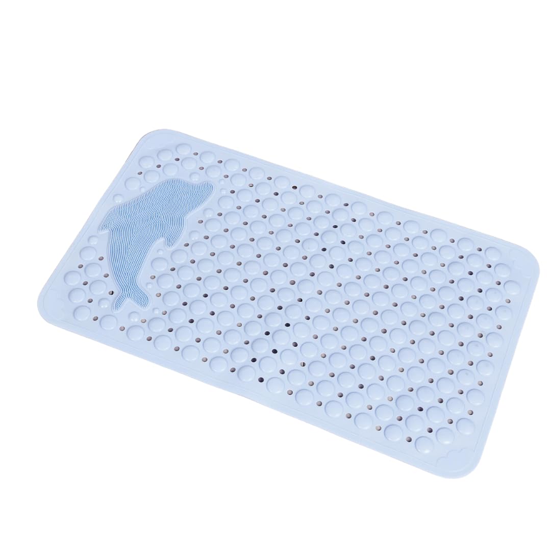 Coopers Of Stortford Blue - Dolphin Bath Mat With Foot Scrubbing Bristles, Secure Grip Suction Cups & Drainage Holes - 74.5 X 43.5Cm Pvc Mat (Blue)