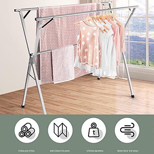 Hynawin Clothes Drying Racks, Upgraded Stainless Steel Laundry Drying Rack, Heavy Duty Collapsible Garment Rack, Clothes Storage Rack For Indoor Outdoor, 1.5M/59 In #TOP1