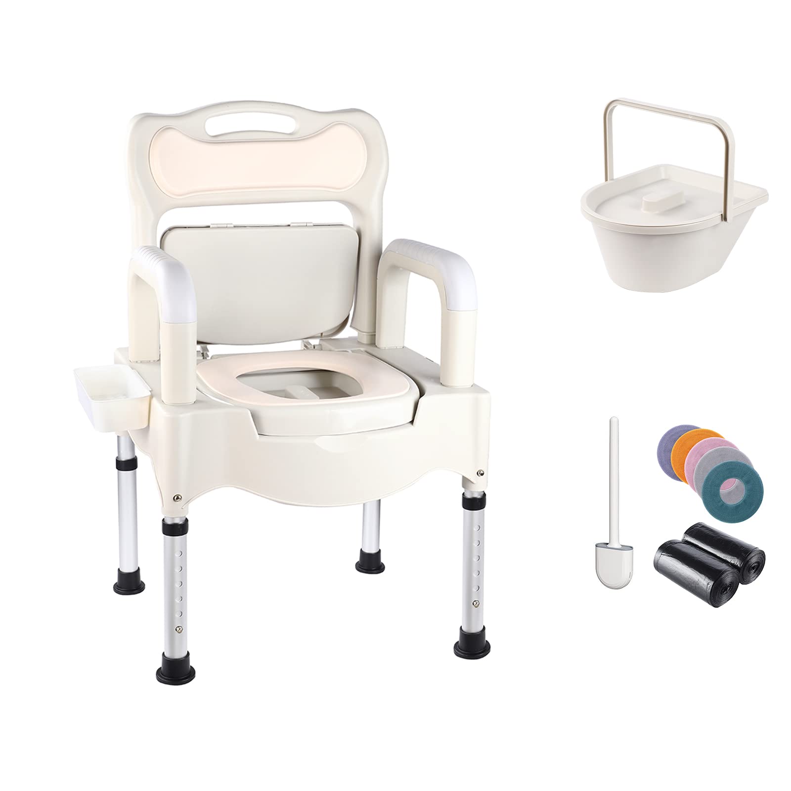 lqwidyf Bedside Commode-Adult Portable Toilet Seat, Non-Slip Armrests and Adjustable Seniors Potty Chair,Potty Suitable for Elderly and Pregnant Women (White)