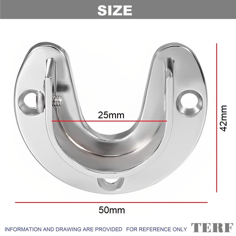TERF® Heavy Duty Polished Chrome Curtain Wardrobe Rod Pole Rail U-Shape Socket with Holding Screw for Up to 25mm Diameter Curtain Rail Wall Mount Rod Pole Holder U-Shape Socket with Fixing - Image 3