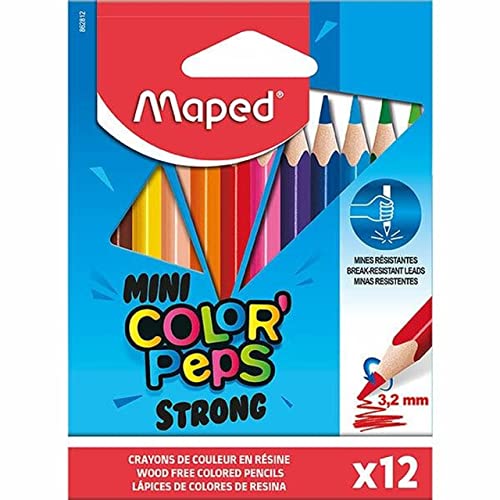 Maped - Crayons de Couleur STRONG Mini Color'Peps - 12 Crayons de Coloriage Ultra-résistants et...