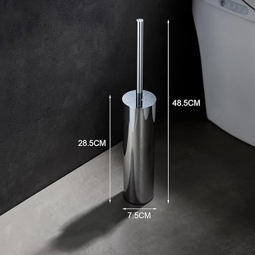 Miniatura 10 de Juego de escobilla y escobilla de inodoro redonda, diseño moderno, con tapa de metal (color cromo, tamaño A)