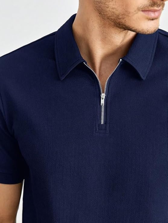 Image of NETCLICK Polyester V-Neck with Zip Closure Polo T-Shirt