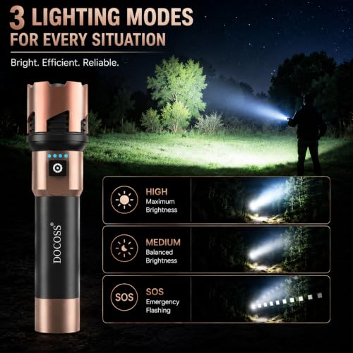DOCOSS Metal Rechargeable Torch Light High Power,4000 mah Battery & 6 Hrs Work time with Power Display,Zoomable Flashlight/Powerfull Small Torch Long Range,Waterproof (1 Year Warranty) - Image 5