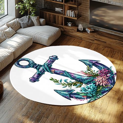 Tapis antidérapant rond résistant aux taches motifs corail doux