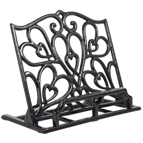 JOGREFUL Cookbook Stand, Cast Iron Heavy-Duty Recipe Book Holder, Kitchen Vintage Recipe Book Holder, Reading Rest Holder for Easel/Counter/Books/Magazine/iPad/Bible, Love Heart Pattern, Black