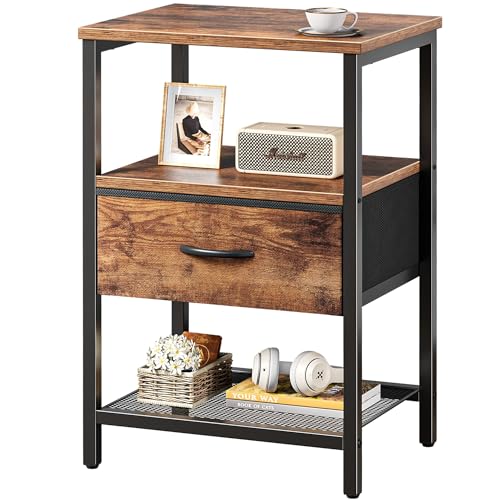 CENXI Night Stand End Table with Drawer Side Table with Mesh Shelf Storage Bedroom Nightstand Fabric Drawer Dresser Open Shelf Metal Frame Couch Side Bedside Table for Living Room