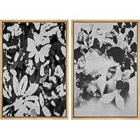 SIGNWIN Framed Wall Art Print Set Black and Gray Flowers in Grass Field Botanical Floral Digital Art Modern Art Mid-Century Modern Dramatic Dark for Living Room, Bedroom, Office - 16