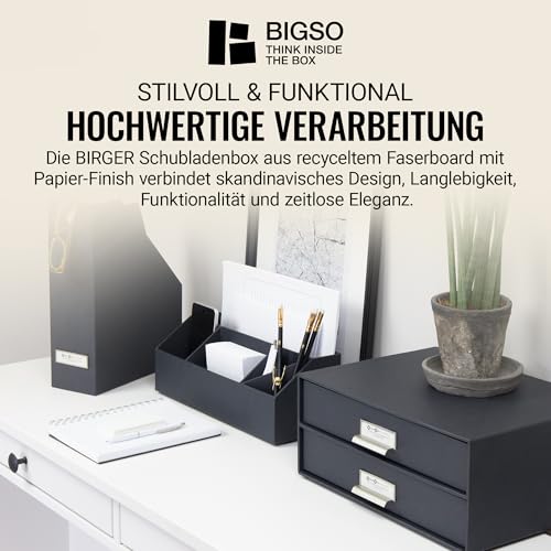Bigso Box of Sweden Schubladenbox für Dokumente und Bürobedarf – Schreibtisch Organizer mit 2 Schubladen – Ablagesystem aus Faserplatte und Papier – dunkelgrau - 5