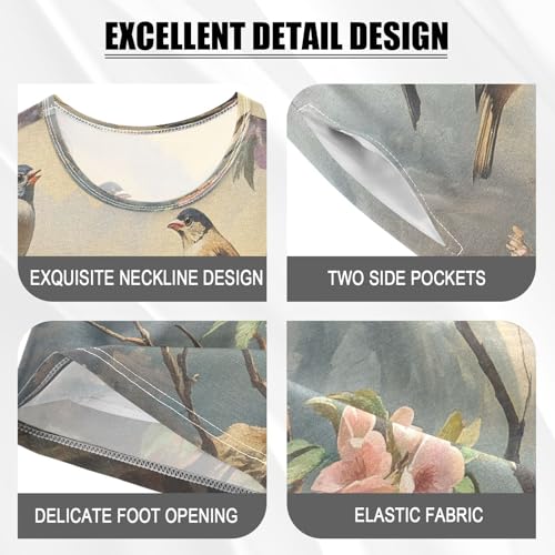 ALAZA Bird Flower Blossom Mountain Pajamas Set Short Sleeve Cotton Sleepwear Summer Pjs 2 Piece 5-14Y4