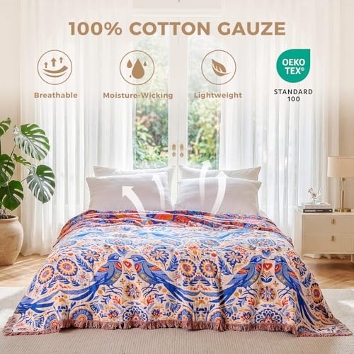 Image of LUTBM Boho Throw Blanket for Couch 50 inchx60 inch, Cotton Decorative Bed Throw