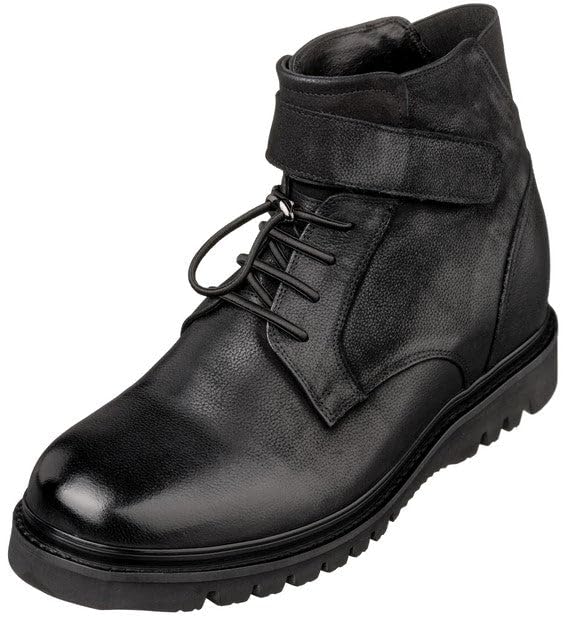 Image of CALTO Men's Invisible Height Increasing Elevator Shoes - Black Leather Lace-up Work-Style Casual Boots - 3.2 Inches Taller - K83114 - Size 10.5 D(M) US