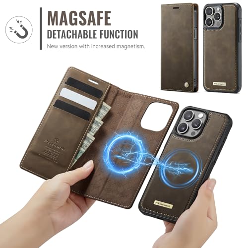 Image of Wallet Case for iPhone 13 Pro Compatible with Magsafe, 2-in-1 PU Leather Flip RFID Blocking Card Holder Stand Shockproof Magnetic Detachable Cover for iPhone 13 Pro Case 6.1 inch, Brown