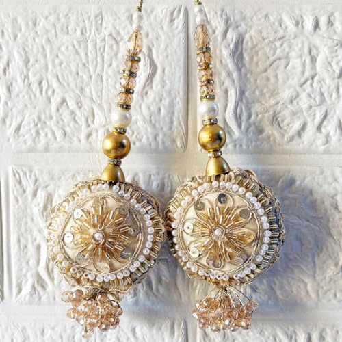 Image of Adikala Craft Store Handmade Ethnic Latkan Tassel Set of 2 for Saree Pallu, Blouse, Suits, Dupatta, Lehenga Decor (Round Nalki)