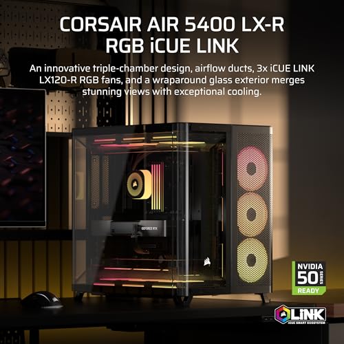 Image of CORSAIR AIR 5400 LX RGB Triple-Chamber Panoramic Mid-Tower PC Case - Black