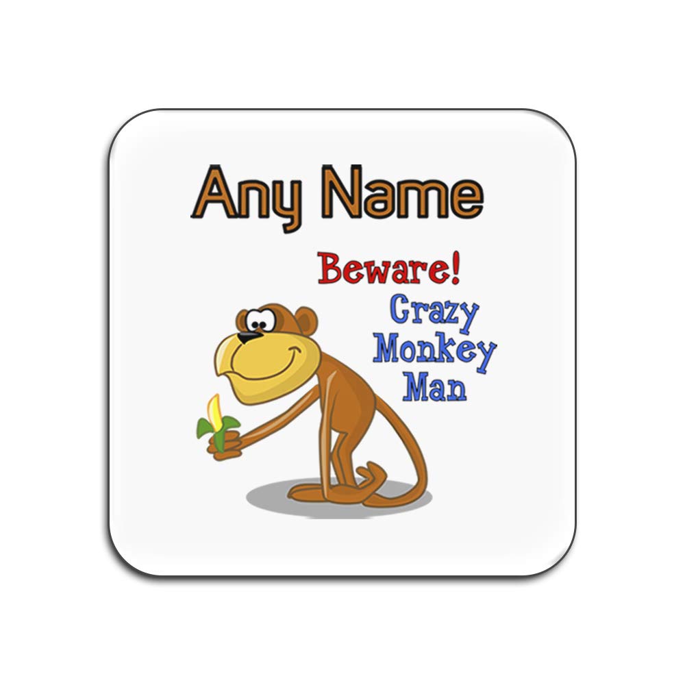 Sous-verres Crazy Monkey Man carrés blancs en lot de 4 pour table de salon