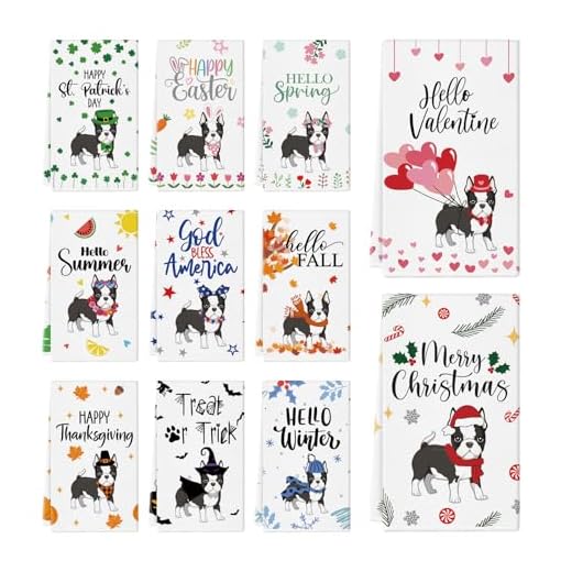 QIONG MENG 11 Pcs Boston Terrier Kitchen Towels 14x21 Inch Puppy Dog Dish Towels Seasonal Holiday Hand Towels for Home Kitchen Bathroom Decoration