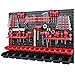 Werkzeugwand Stapelboxen - 1152 x 780 mm - Lagersystem SET Werkzeughaltern und 23 Rot/Schwarz Boxen - Wandregal Werkstattregal Lochwand Schüttenregal Sichtlagerkästen