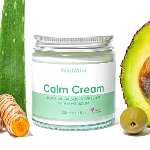 WildMint Calm Cream 100% Natural Magnesium Cream for Baby Sensitive Skin Prone to Eczema Irritation Sore Itchy & Dry Skin | Skin Relief Hydrating Moisturiser Dermatologically Tested Vegan 120ml
