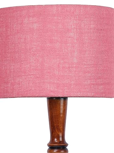 Image of Jute Modern Floor Lamp with Wooden Base - Height 56 Inches | Modern & Fashionable Standing Lamp for Living Room, Bedroom & Office | Stylish Home Decor Lighting in Elegant Pink Shade