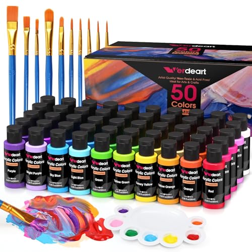 Acrylic Paint Set with 50 Colors and Brushes