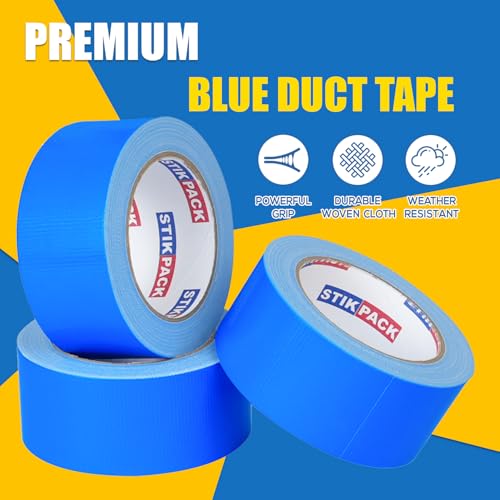Image of 3 Rolls Blue Duct Tape, Heavy Duty Strong Industrial Colored Duct Tape 9mil x 2inch x 25yds Flexible, No Residue, Waterproof and Tear by Hand, Multi-Use for Indoor & Outdoor Repairs