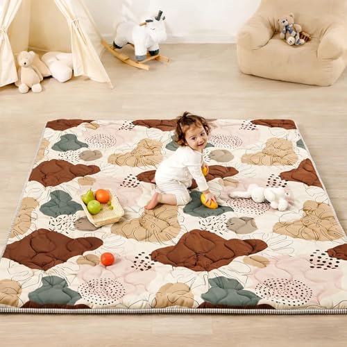 Lambluefly Krabbelmatte Baby Faltbar, Verdickte Krabbeldecke für Baby 127x127cm, Anti Rutsch Matte, Maschinenwaschbare, Spielmatte Faltbar, Babymatte Krabbelmatte für Laufgitter, Design im Bohème-Stil
