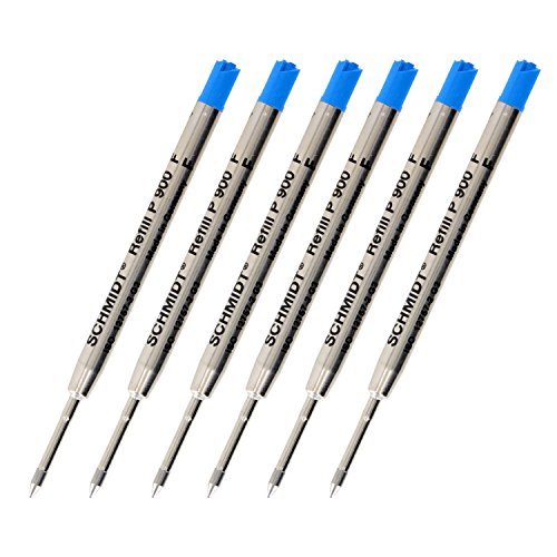Schmidt P900 Parker Style Ballpoint Pen Refill, Fine Point, Blue Ink, Pack of 6 (90018)