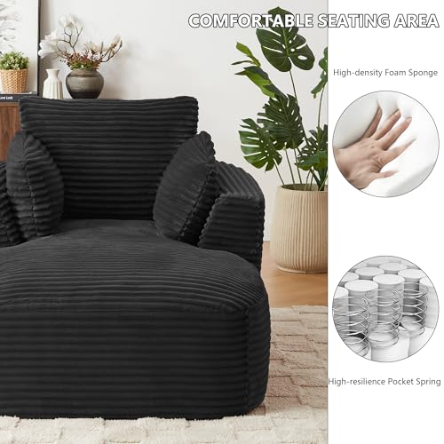 Sillón lounge boneless de pana negro miniatura 4