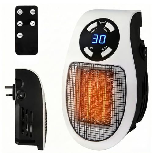 Ventox 500W Ceramic Fan Heater with Remote Plug In Electric Heater Adjustable thermostat 12 Hour Timer and LED Display 2 Fan Speeds Overheat Protection Suitable for Home Office (White 500W)