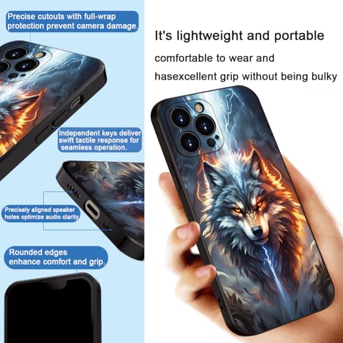 Printed with Wolf for iPhone 15 pro max case, A Fusion of The Elements of Lightning and Flame Wolf Silicone Soft Shockproof Case - Lone King (A1-Wolfs-Anima)