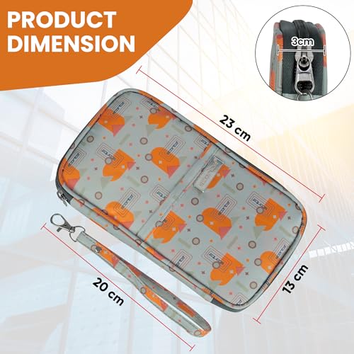 Image of Storite Nylon Geometric Design Travel Passport Holder Wallet Passport Cover Travel Accessories Passport Holder Organizer for Men Women(Orange /Grey - 13 x 3 x 23 cm)