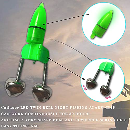 Cailauer Double Bell Led Fishing Alarm,Led Bell Night Fishing Alarm Clip, Fishing Bite Alarm Indicator,Led Night Fishing Rod Bite Bait Alarm Light(20Pcs,Green)… #TOP3