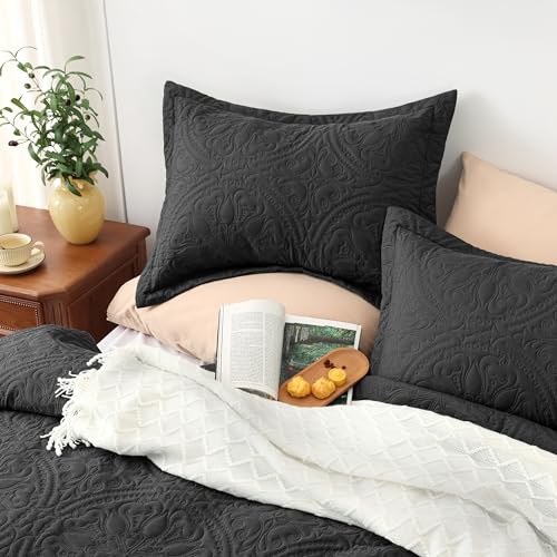 Exq Home Quilt Set Full Queen Size Black 3 Piece,Lightweight Soft Coverlet Mandala Flower Pattern Bedspread Set For All Season thumb #1