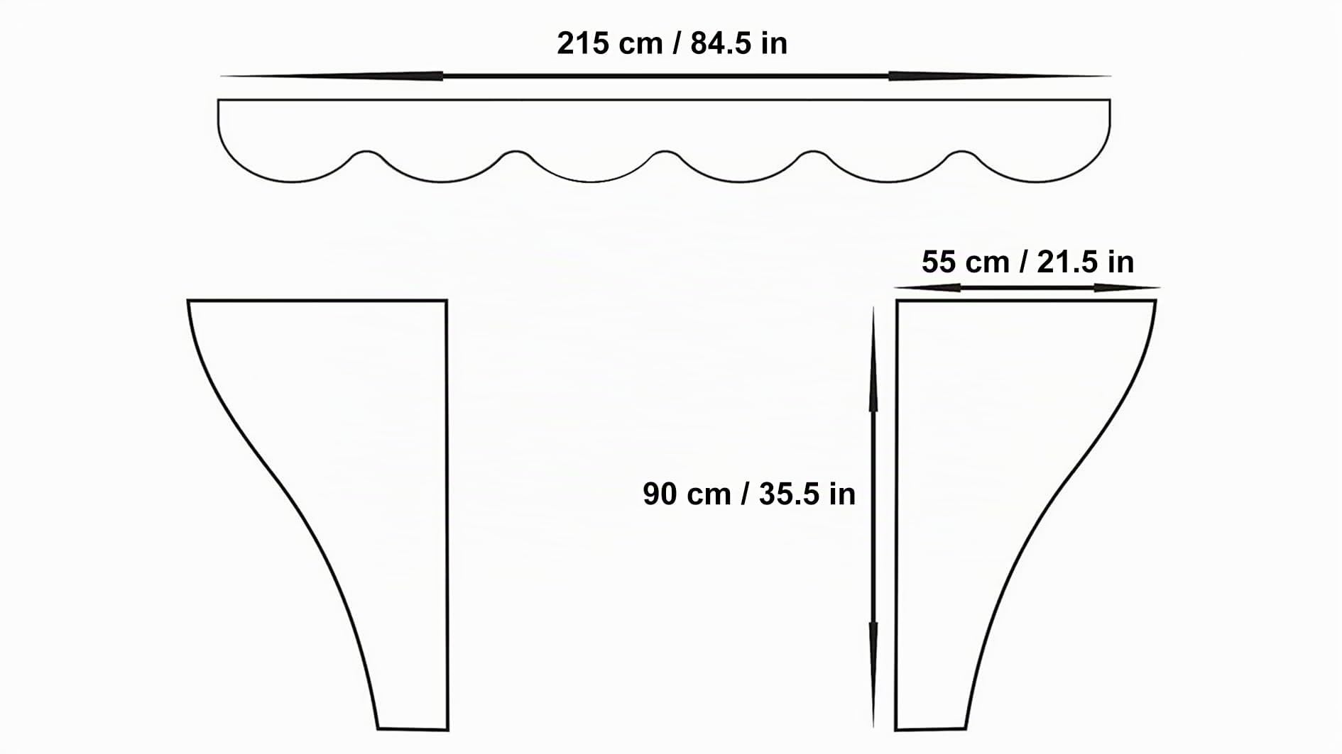 Rideaux pour Camion, Set de 3 pièces en Noir avec Franges Rouges