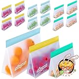 Reusable Sandwich Bags Dishwasher Safe Baggies for Kids - Extra Thick Stand Up 12 Pack BPA PHT PVC HM LaTeX Free, Ziplock, Odorless, PreClean, Leakproof , (4 Freezer 4 Sandwich 4 reusable snack bags )Silicone food storage bags