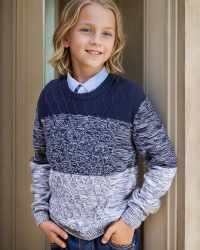 Image of BOBOYOYO Boys Sweaters 100% Cotton Cable Knit Kids Sweater Striped Pullover
